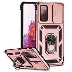 Custodia Silicone e Plastica Opaca Cover con Magnetico Supporto Q01W per Samsung Galaxy S20 FE (2022) 5G Oro Rosa