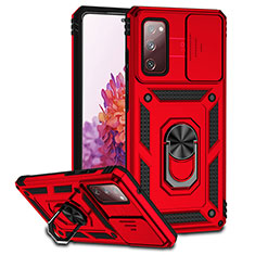 Custodia Silicone e Plastica Opaca Cover con Magnetico Supporto Q01W per Samsung Galaxy S20 FE 4G Rosso