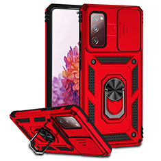 Custodia Silicone e Plastica Opaca Cover con Magnetico Supporto Q01W per Samsung Galaxy S20 Lite 5G Rosso