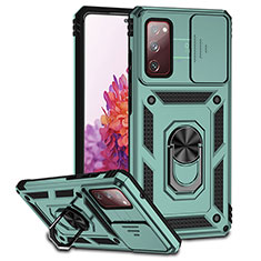 Custodia Silicone e Plastica Opaca Cover con Magnetico Supporto Q01W per Samsung Galaxy S20 Lite 5G Verde