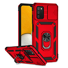 Custodia Silicone e Plastica Opaca Cover con Magnetico Supporto Q02W per Samsung Galaxy A03s Rosso