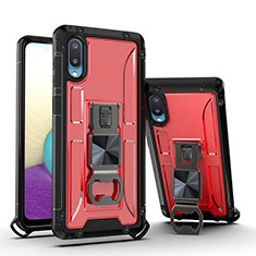 Custodia Silicone e Plastica Opaca Cover con Magnetico Supporto QW1 per Samsung Galaxy M02 Rosso