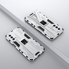 Custodia Silicone e Plastica Opaca Cover con Magnetico Supporto T01 per OnePlus Nord N200 5G Bianco
