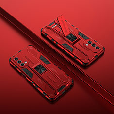 Custodia Silicone e Plastica Opaca Cover con Magnetico Supporto T01 per OnePlus Nord N200 5G Rosso