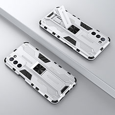 Custodia Silicone e Plastica Opaca Cover con Magnetico Supporto T01 per Oppo A56 5G Bianco