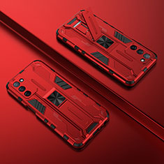 Custodia Silicone e Plastica Opaca Cover con Magnetico Supporto T01 per Oppo A56 5G Rosso