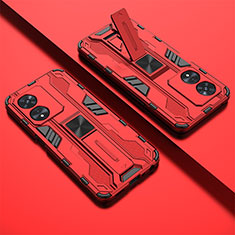 Custodia Silicone e Plastica Opaca Cover con Magnetico Supporto T01 per Oppo A58 5G Rosso