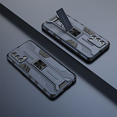 Custodia Silicone e Plastica Opaca Cover con Magnetico Supporto T01 per Oppo A74 4G Blu
