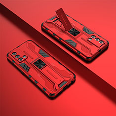 Custodia Silicone e Plastica Opaca Cover con Magnetico Supporto T01 per Oppo A74 4G Rosso