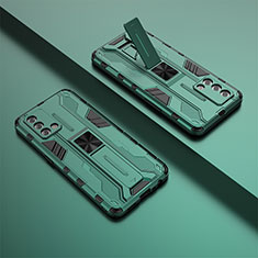 Custodia Silicone e Plastica Opaca Cover con Magnetico Supporto T01 per Oppo A74 4G Verde