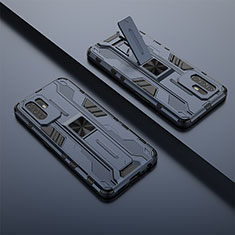 Custodia Silicone e Plastica Opaca Cover con Magnetico Supporto T01 per Oppo F19 Pro+ Plus 5G Blu