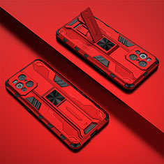 Custodia Silicone e Plastica Opaca Cover con Magnetico Supporto T01 per Oppo Find X3 5G Rosso