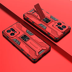 Custodia Silicone e Plastica Opaca Cover con Magnetico Supporto T01 per Oppo Find X5 5G Rosso