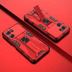 Custodia Silicone e Plastica Opaca Cover con Magnetico Supporto T01 per Oppo K10 5G Rosso