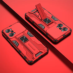 Custodia Silicone e Plastica Opaca Cover con Magnetico Supporto T01 per Oppo K10 Pro 5G Rosso