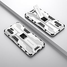 Custodia Silicone e Plastica Opaca Cover con Magnetico Supporto T01 per Oppo Reno5 Z 5G Bianco