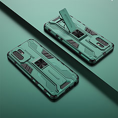 Custodia Silicone e Plastica Opaca Cover con Magnetico Supporto T01 per Oppo Reno5 Z 5G Verde
