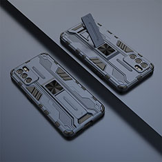 Custodia Silicone e Plastica Opaca Cover con Magnetico Supporto T01 per Oppo Reno6 5G Blu