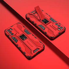 Custodia Silicone e Plastica Opaca Cover con Magnetico Supporto T01 per Oppo Reno6 5G Rosso