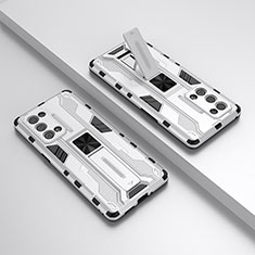 Custodia Silicone e Plastica Opaca Cover con Magnetico Supporto T01 per Oppo Reno6 Pro 5G Bianco