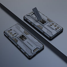 Custodia Silicone e Plastica Opaca Cover con Magnetico Supporto T01 per Oppo Reno6 Pro 5G Blu