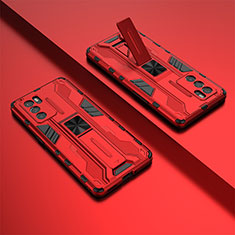 Custodia Silicone e Plastica Opaca Cover con Magnetico Supporto T01 per Oppo Reno6 Pro 5G India Rosso