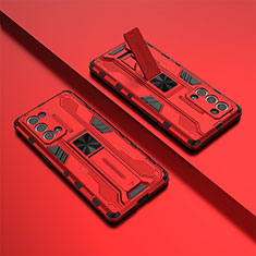 Custodia Silicone e Plastica Opaca Cover con Magnetico Supporto T01 per Oppo Reno6 Pro 5G Rosso