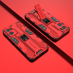 Custodia Silicone e Plastica Opaca Cover con Magnetico Supporto T01 per Oppo Reno7 5G Rosso
