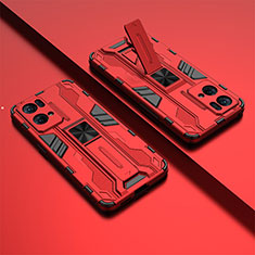 Custodia Silicone e Plastica Opaca Cover con Magnetico Supporto T01 per Oppo Reno7 Pro 5G Rosso