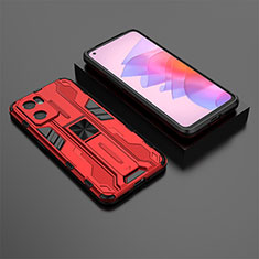 Custodia Silicone e Plastica Opaca Cover con Magnetico Supporto T01 per Oppo Reno7 SE 5G Rosso