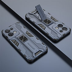 Custodia Silicone e Plastica Opaca Cover con Magnetico Supporto T01 per Oppo Reno8 5G Blu