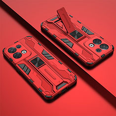 Custodia Silicone e Plastica Opaca Cover con Magnetico Supporto T01 per Oppo Reno9 5G Rosso