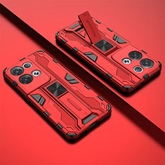 Custodia Silicone e Plastica Opaca Cover con Magnetico Supporto T01 per Oppo Reno9 Pro+ Plus 5G Rosso