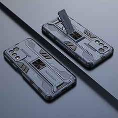 Custodia Silicone e Plastica Opaca Cover con Magnetico Supporto T01 per Realme Q3s 5G Blu