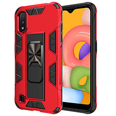 Custodia Silicone e Plastica Opaca Cover con Magnetico Supporto T01 per Samsung Galaxy A01 SM-A015 Rosso