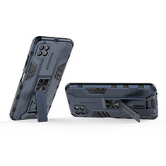 Custodia Silicone e Plastica Opaca Cover con Magnetico Supporto T01 per Samsung Galaxy F42 5G Blu