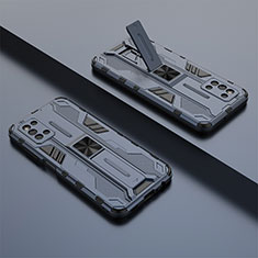 Custodia Silicone e Plastica Opaca Cover con Magnetico Supporto T01 per Samsung Galaxy F52 5G Blu