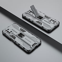 Custodia Silicone e Plastica Opaca Cover con Magnetico Supporto T01 per Samsung Galaxy F52 5G Grigio