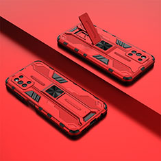 Custodia Silicone e Plastica Opaca Cover con Magnetico Supporto T01 per Samsung Galaxy F52 5G Rosso