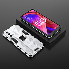 Custodia Silicone e Plastica Opaca Cover con Magnetico Supporto T02 per OnePlus Nord N200 5G Bianco