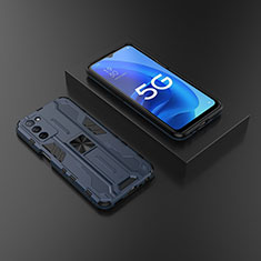 Custodia Silicone e Plastica Opaca Cover con Magnetico Supporto T02 per Oppo A53s 5G Blu