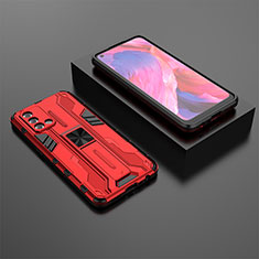 Custodia Silicone e Plastica Opaca Cover con Magnetico Supporto T02 per Oppo A74 4G Rosso