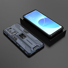 Custodia Silicone e Plastica Opaca Cover con Magnetico Supporto T02 per Oppo Reno6 Pro 5G Blu