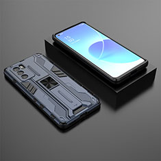 Custodia Silicone e Plastica Opaca Cover con Magnetico Supporto T02 per Oppo Reno6 Pro 5G India Blu