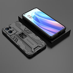 Custodia Silicone e Plastica Opaca Cover con Magnetico Supporto T02 per Oppo Reno7 Pro 5G Nero