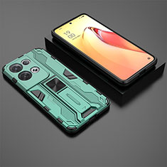 Custodia Silicone e Plastica Opaca Cover con Magnetico Supporto T02 per Oppo Reno8 Pro 5G Verde