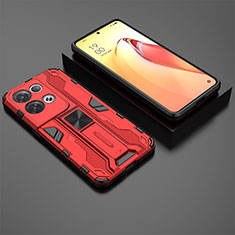 Custodia Silicone e Plastica Opaca Cover con Magnetico Supporto T02 per Oppo Reno8 Pro+ Plus 5G Rosso