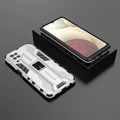 Custodia Silicone e Plastica Opaca Cover con Magnetico Supporto T02 per Samsung Galaxy A12 Nacho Bianco