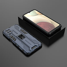Custodia Silicone e Plastica Opaca Cover con Magnetico Supporto T02 per Samsung Galaxy A12 Nacho Blu