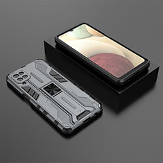 Custodia Silicone e Plastica Opaca Cover con Magnetico Supporto T02 per Samsung Galaxy A12 Nacho Grigio